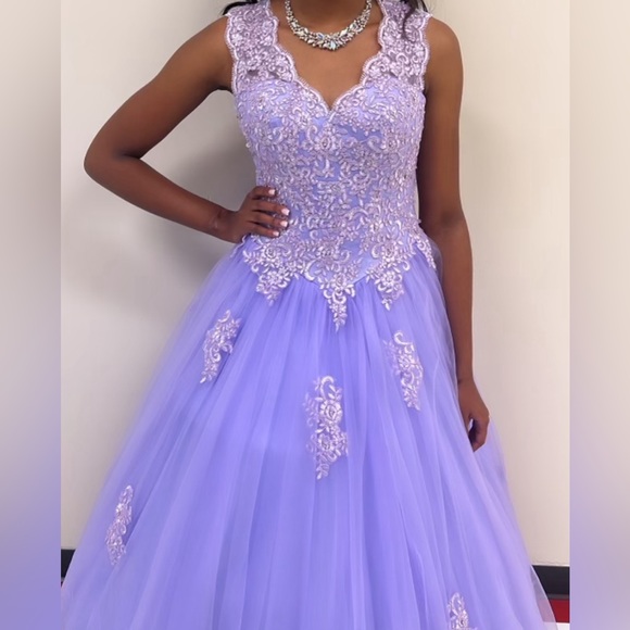 The purple ball gown was only worn once with lovely lace details - Picture 1 of 1